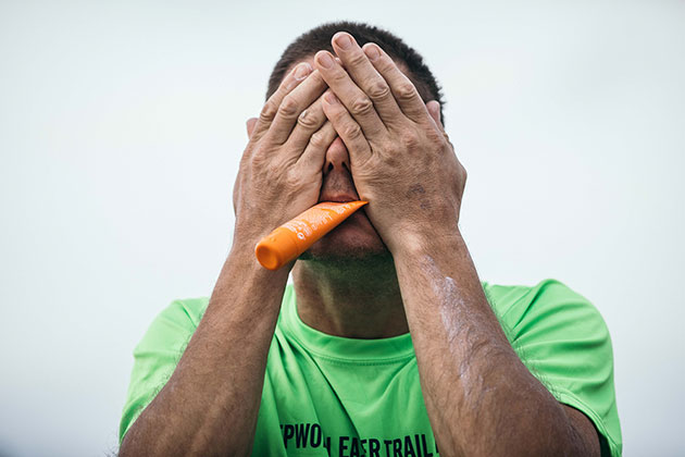 Photo of a participant of the HMDS brushing his teeth