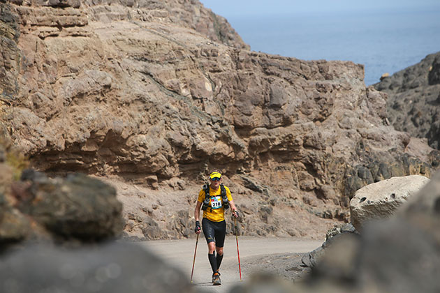 A participant of the HMDS walking with his sticks